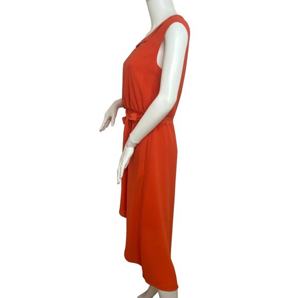 Jessica Simpson Red Hi/Lo Midi Dress 6 Peek-a-Boo Neckline Rounded Sleeveless - Picture 7 of 13